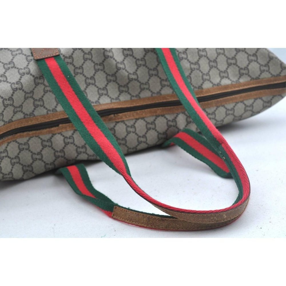 Gucci Gray Monogram Travel Tote with Green and Red Straps - Picture 4 of 12
